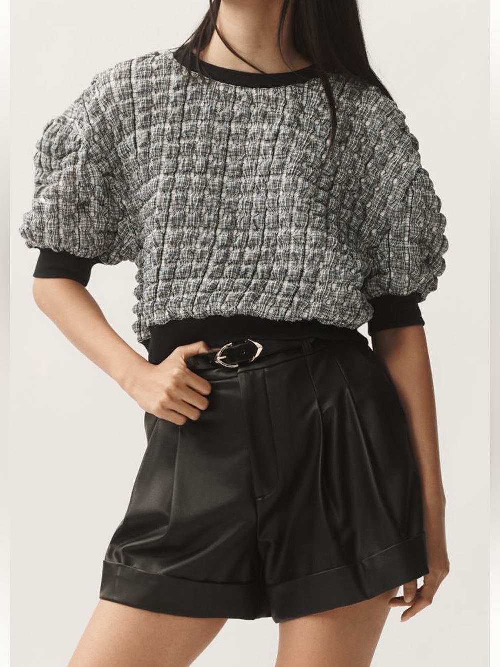 Anthropologie Maeve Puff-Sleeve Bubble Top Black & White size XS  NWT